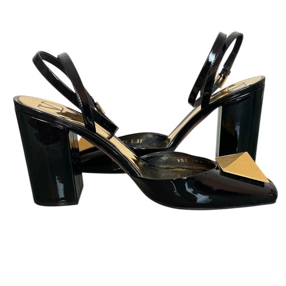 VALENTINO Garavani One Stud Patent Leather Block Heel Square Toe Pumps \\ 37 - Picture 5 of 11
